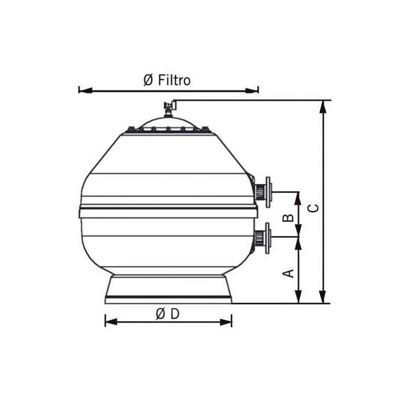 Filtro Vesubio Ø 450 Salida Lateral 1 1/2" Sin Válvula. 15785-0100