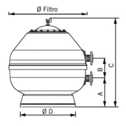 Filtro Vesubio Ø 500 Salida Lateral 1 1/2" Sin Válvula. 19353-0100