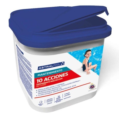 MULTIACCION 10 EN TABLETAS DE 250 GR. 0% BÓRICO 5 Kg. ASTRALPOOL. 75305